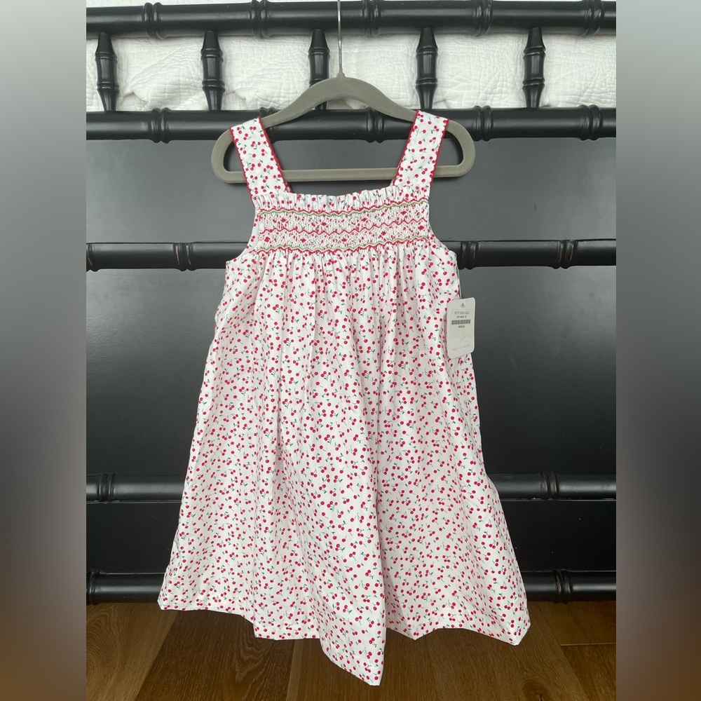 NWT - Petit Bebe by Anavini Cotton Knit Cherry Print Smocked Dress - 4T